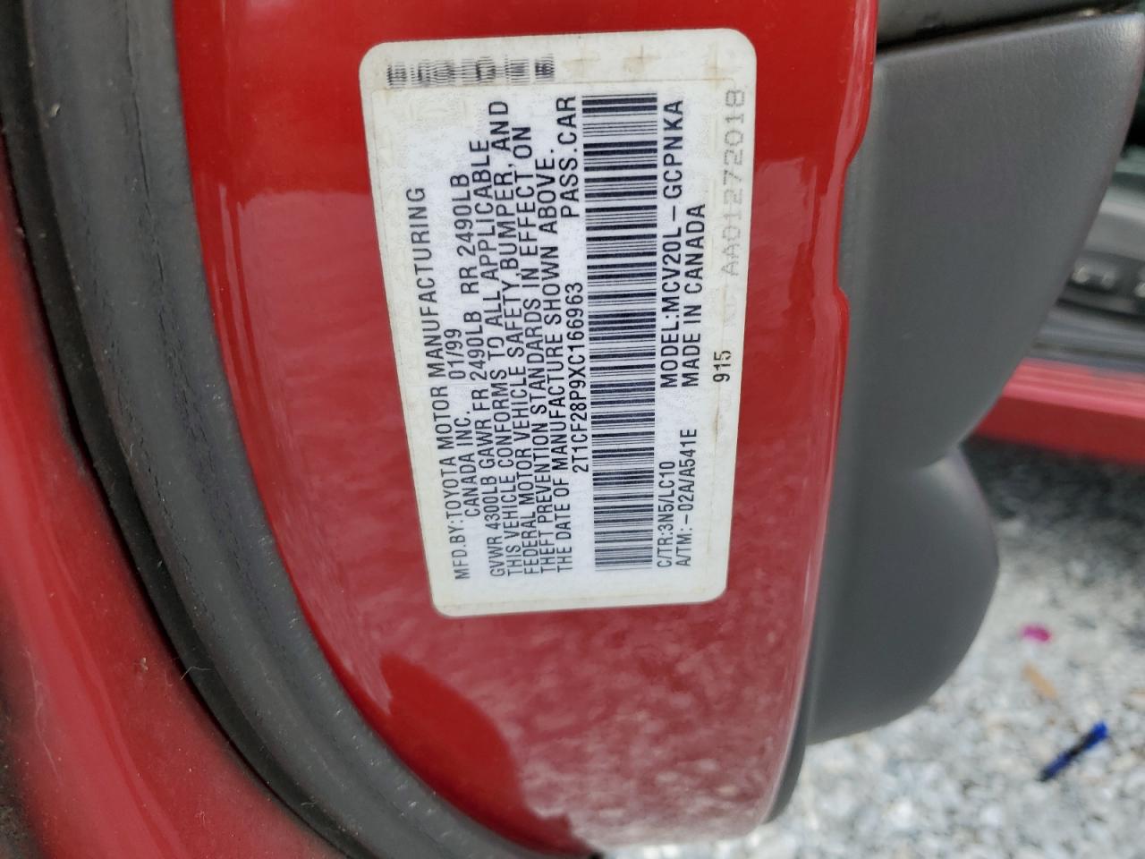 1999 Toyota Camry Solara Se VIN: 2T1CF28P9XC166963 Lot: 62456305