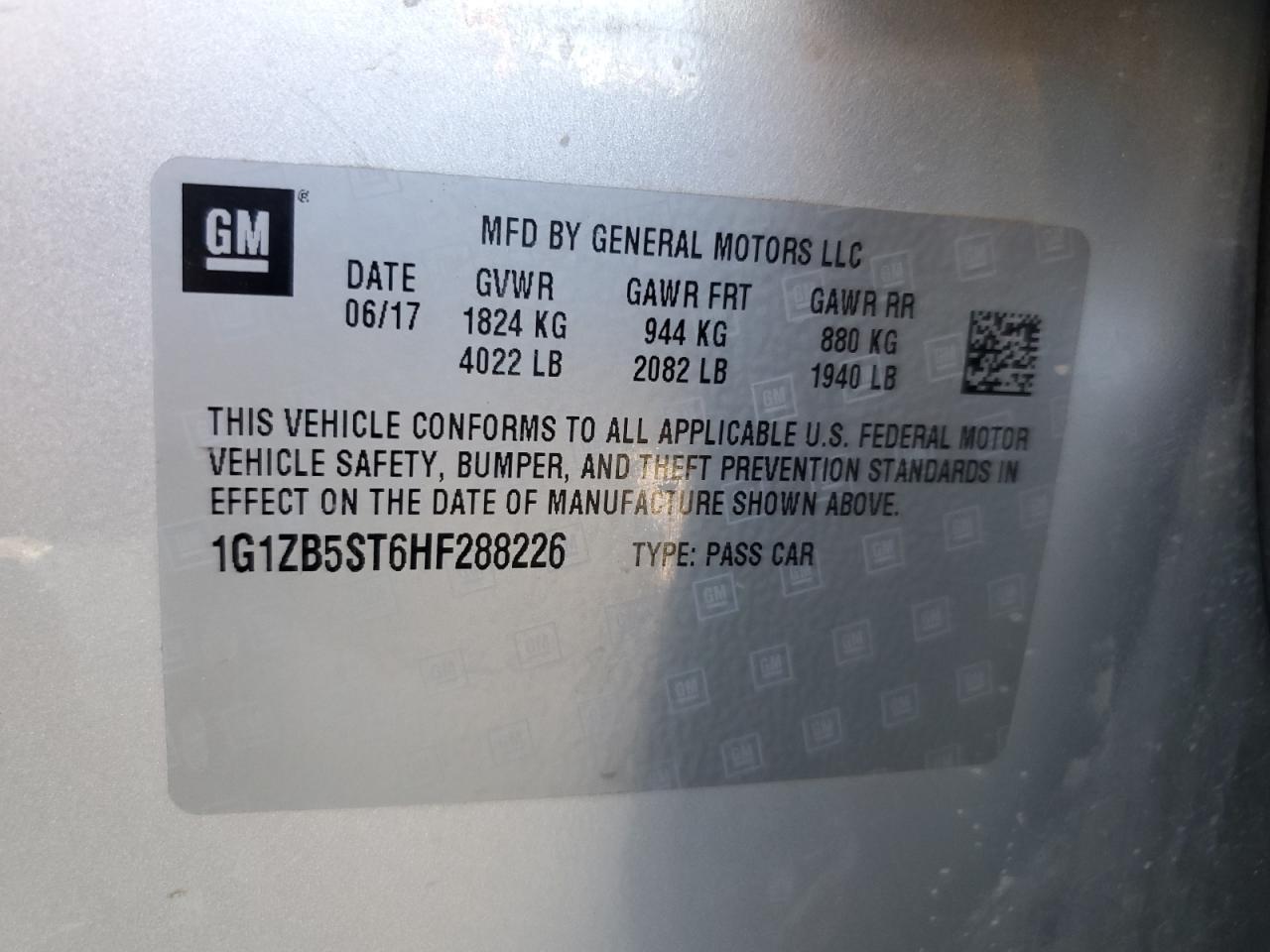 2017 Chevrolet Malibu Ls VIN: 1G1ZB5ST6HF288226 Lot: 60830395