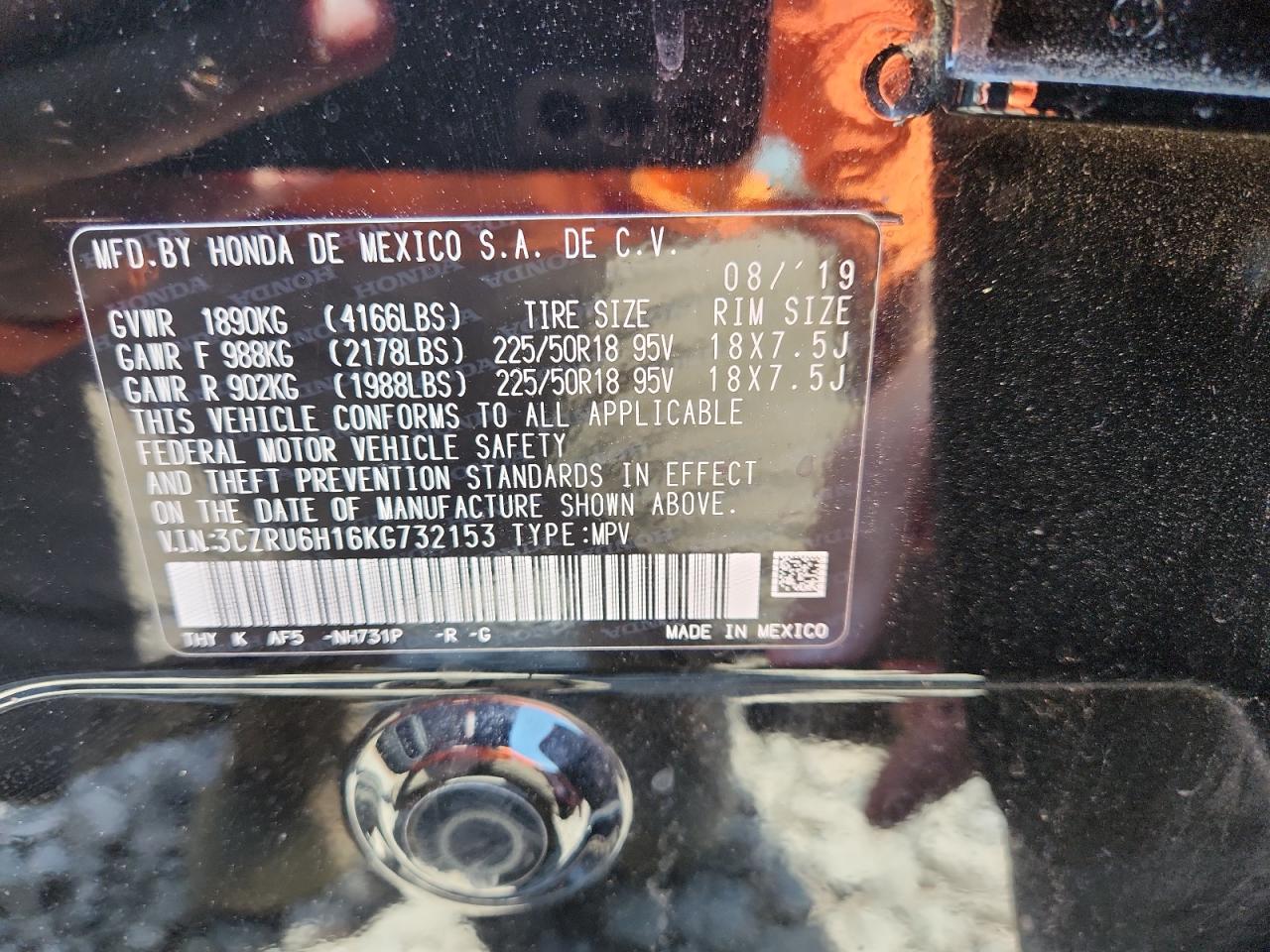 2019 Honda Hr-V Sport VIN: 3CZRU6H16KG732153 Lot: 61935695