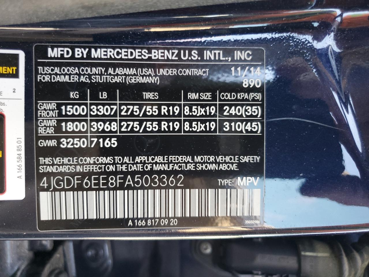 2015 Mercedes-Benz Gl 450 4Matic VIN: 4JGDF6EE8FA503362 Lot: 62024725