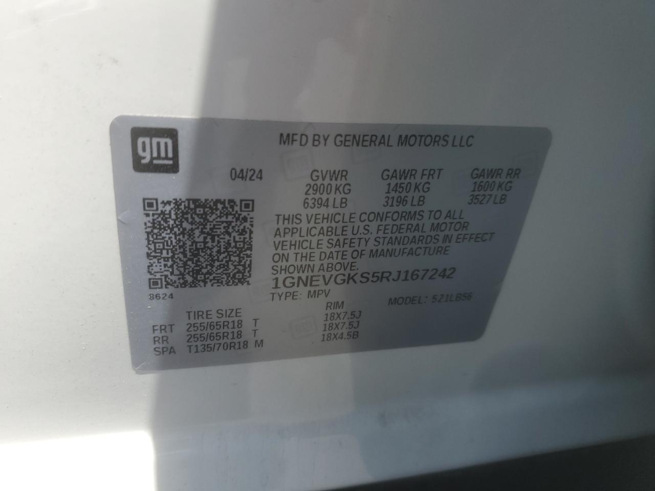 1GNEVGKS5RJ167242 CHEVROLET TRAVERSE 2024