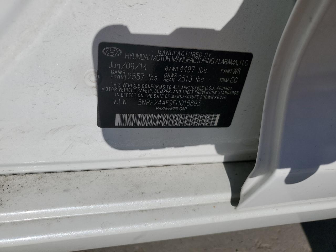 2015 Hyundai Sonata Se VIN: 5NPE24AF9FH015893 Lot: 62913215
