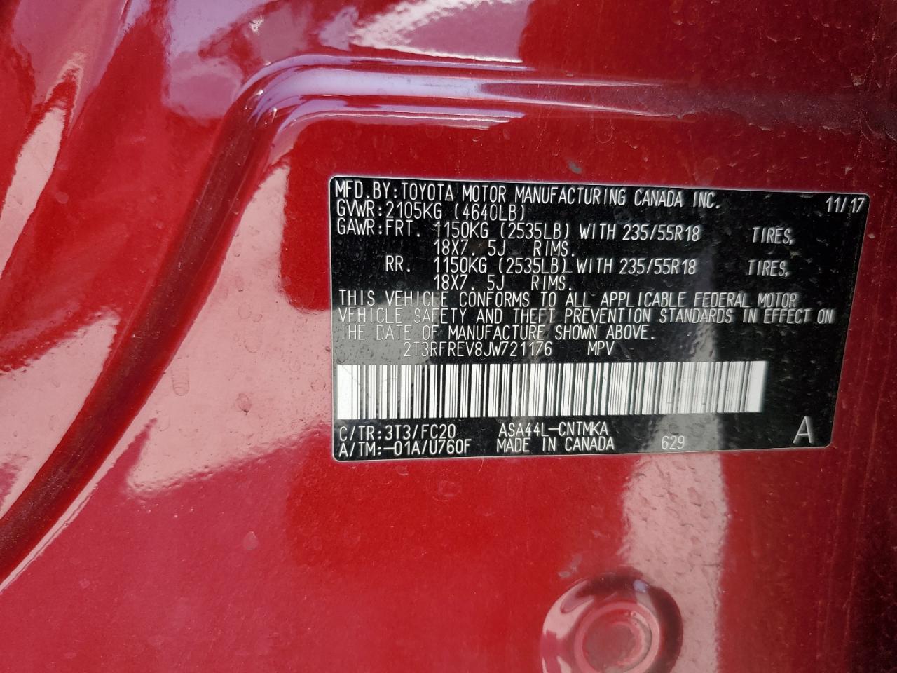 2T3RFREV8JW721176 TOYOTA RAV4 2018