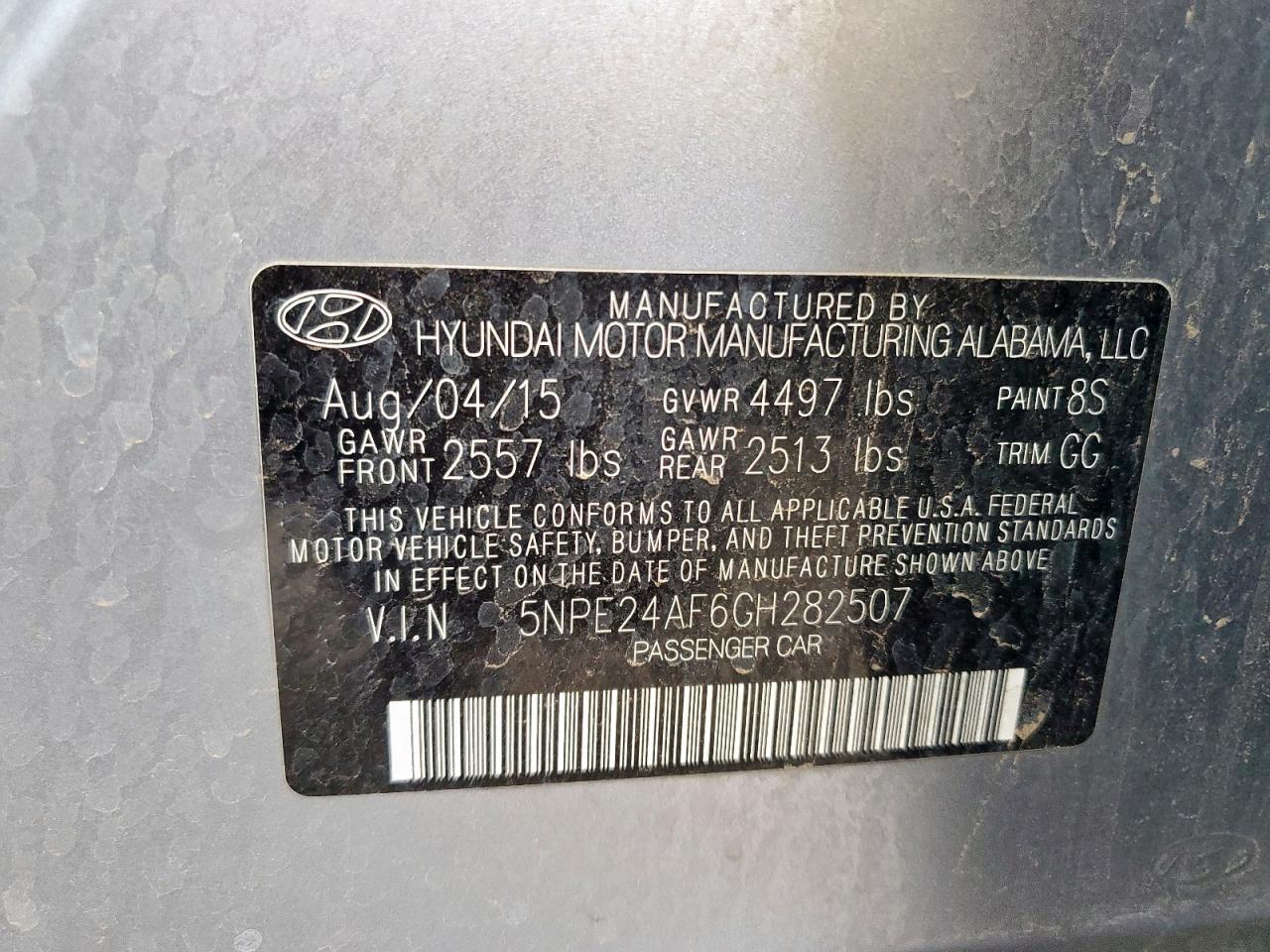 2016 Hyundai Sonata Se VIN: 5NPE24AF6GH282507 Lot: 61275075
