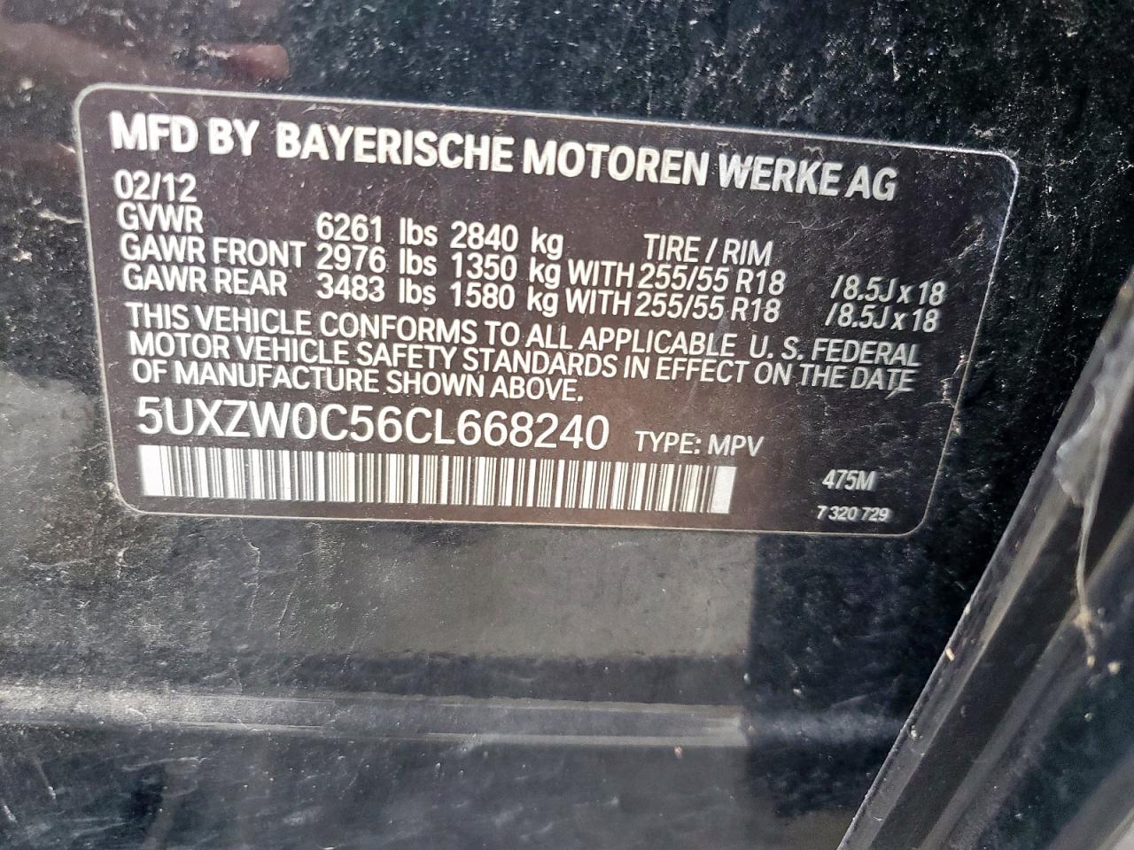 2012 BMW X5 xDrive35D VIN: 5UXZW0C56CL668240 Lot: 60492885