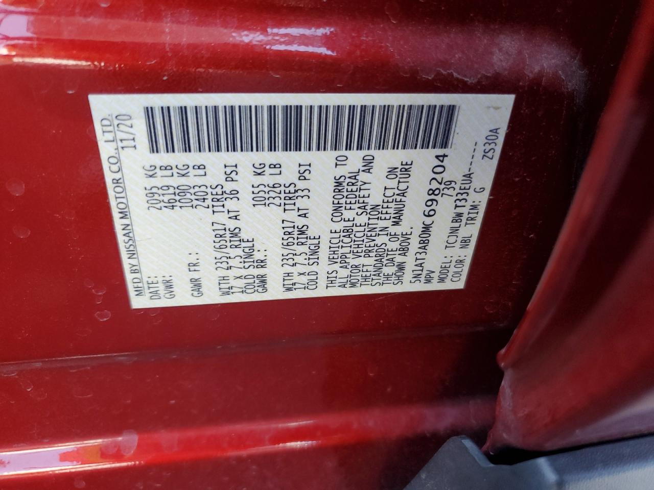 5N1AT3AB0MC698204 NISSAN ROGUE 2021