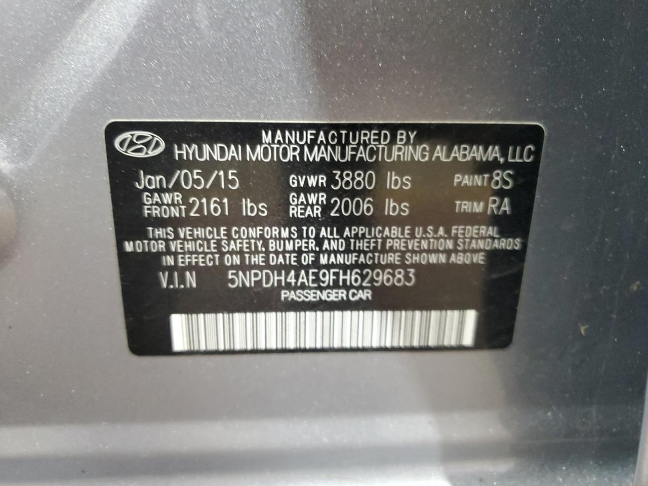 2015 Hyundai Elantra Se VIN: 5NPDH4AE9FH629683 Lot: 62764665