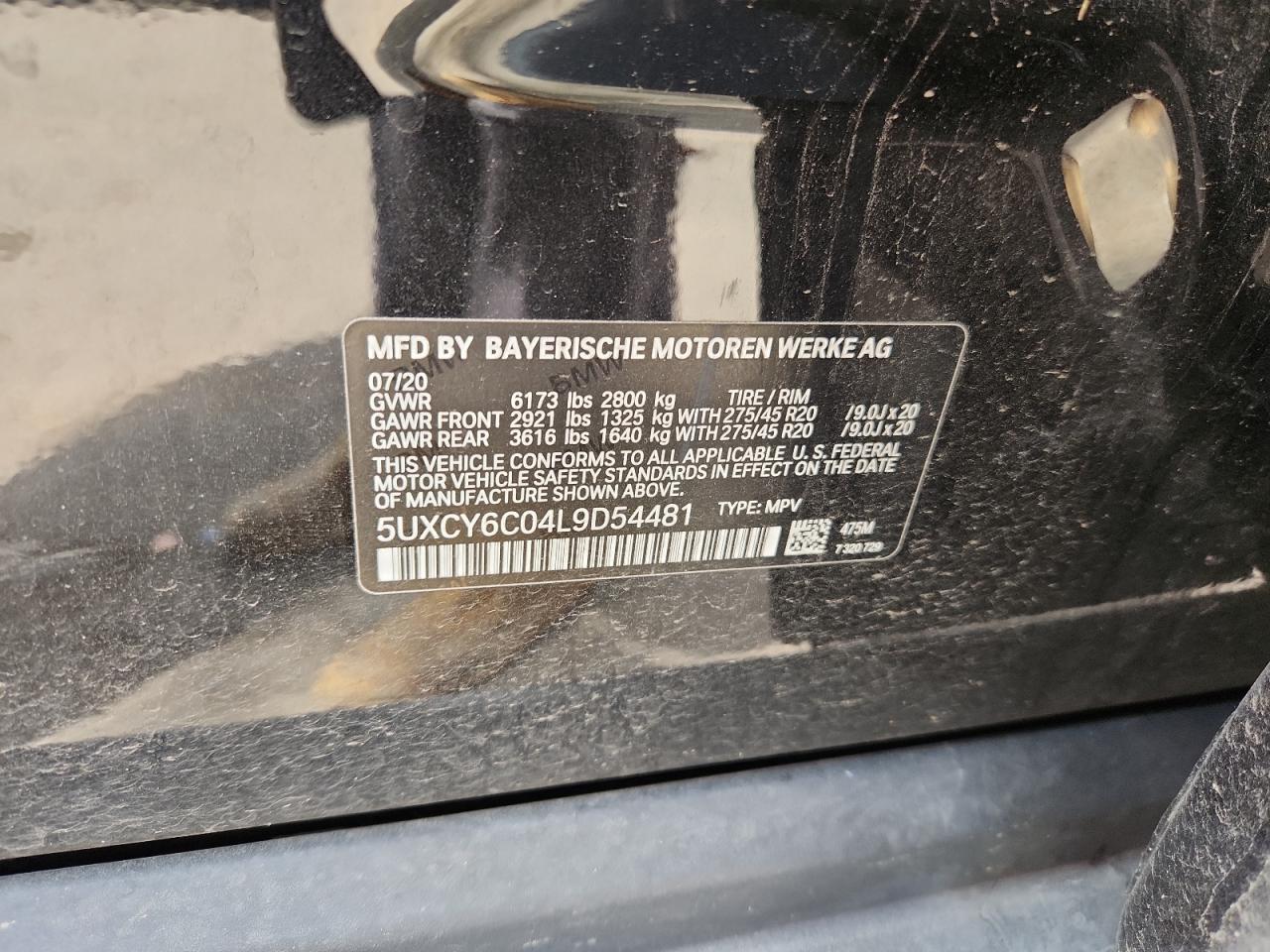 2020 BMW X6 xDrive40I VIN: 5UXCY6C04L9D54481 Lot: 61636595