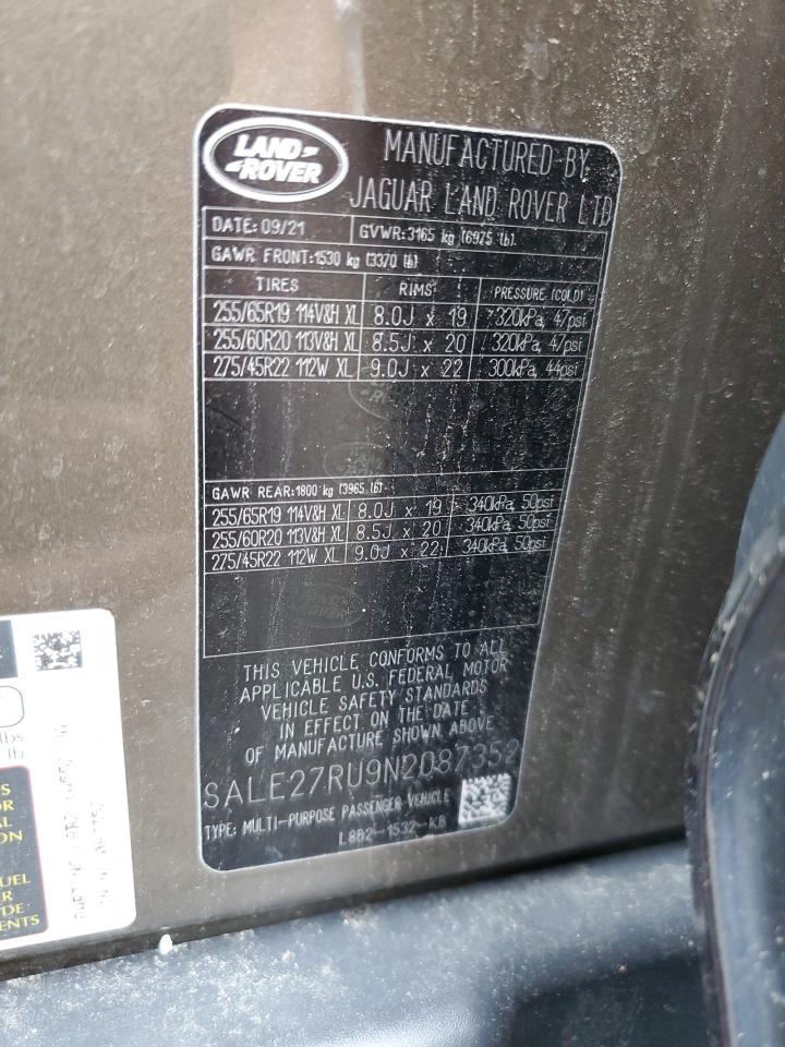 2022 Land Rover Defender 110 X-Dynamic Se VIN: SALE27RU9N2087352 Lot: 60865295
