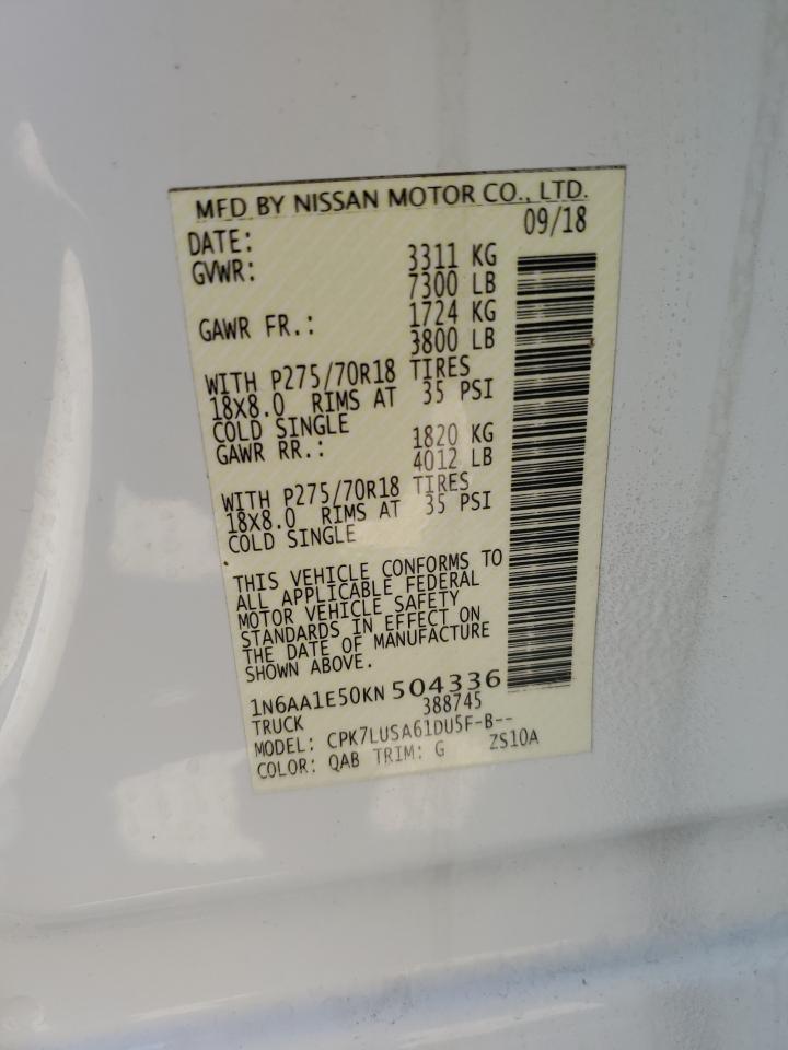 2019 Nissan Titan Sv VIN: 1N6AA1E50KN504336 Lot: 59534485