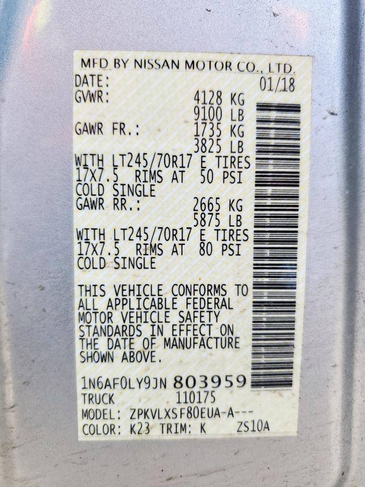 2018 Nissan Nv 2500 S VIN: 1N6AF0LY9JN803959 Lot: 62547925