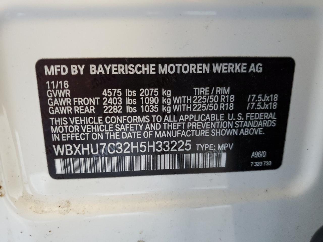 2017 BMW X1 Sdrive28I VIN: WBXHU7C32H5H33225 Lot: 62911415