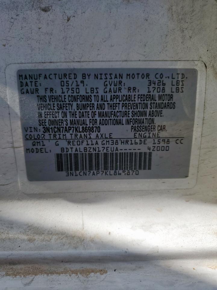 2019 Nissan Versa S VIN: 3N1CN7AP7KL869870 Lot: 62472105