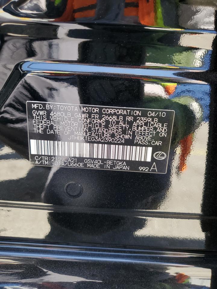 2010 Lexus Es 350 VIN: JTHBK1EG3A2390224 Lot: 60557595