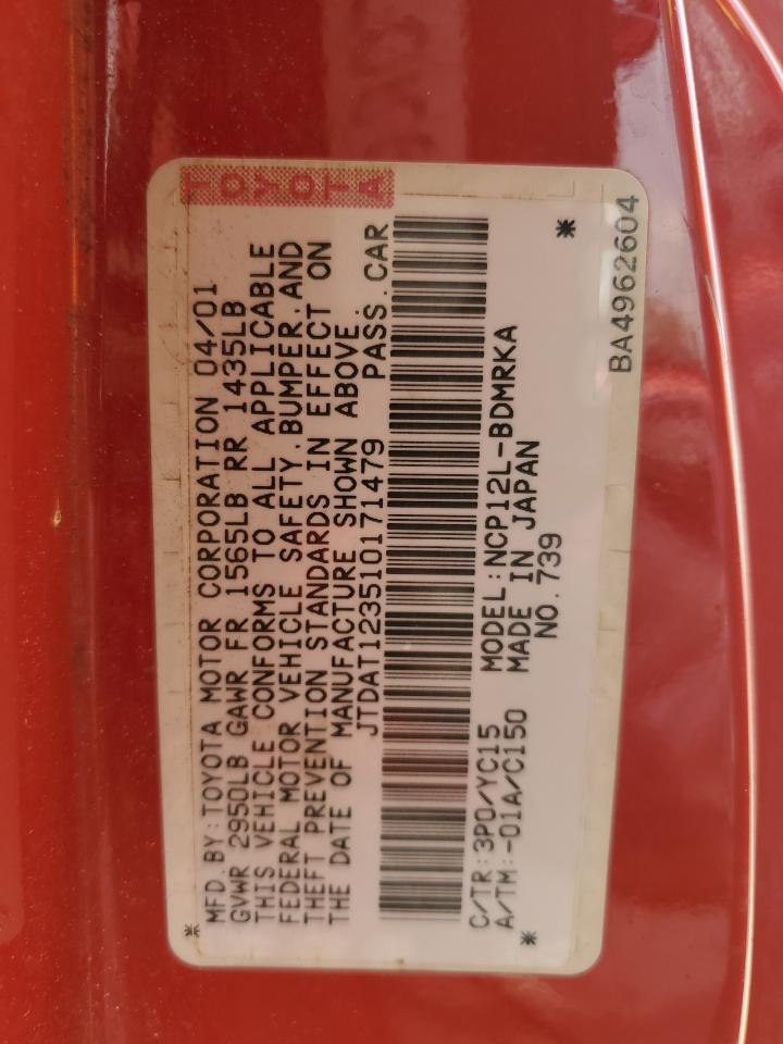 2001 Toyota Echo VIN: JTDAT123510171479 Lot: 60256385