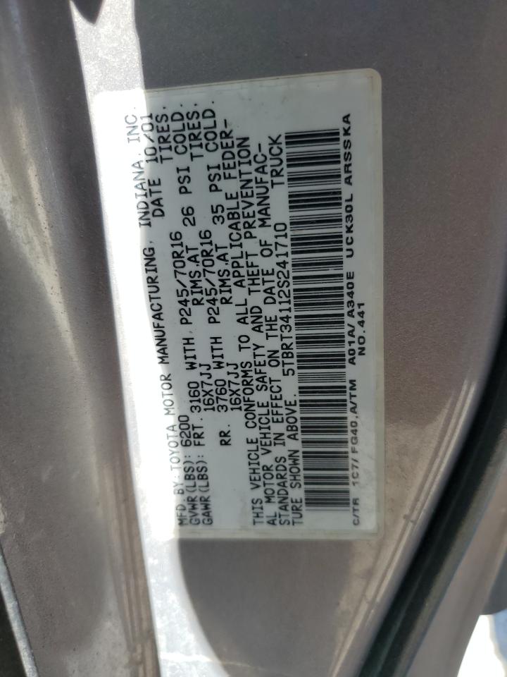 2002 Toyota Tundra Access Cab VIN: 5TBRT34112S241710 Lot: 61268845