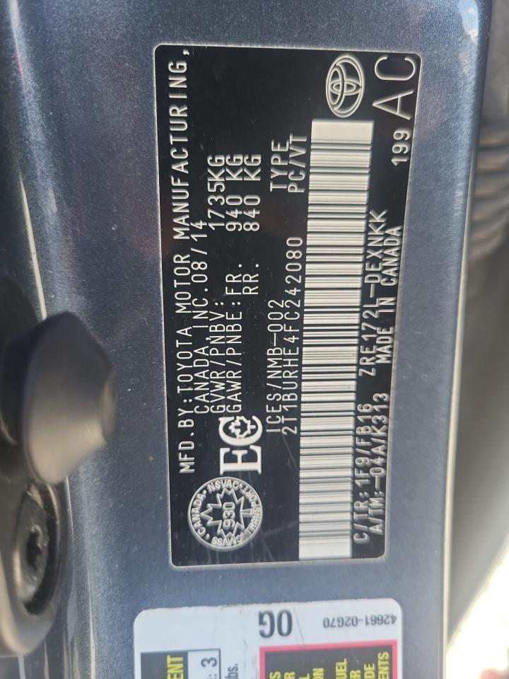 TOYOTA COROLLA 2015 VIN 2T1BURHE4FC242080 zdjęcie 12