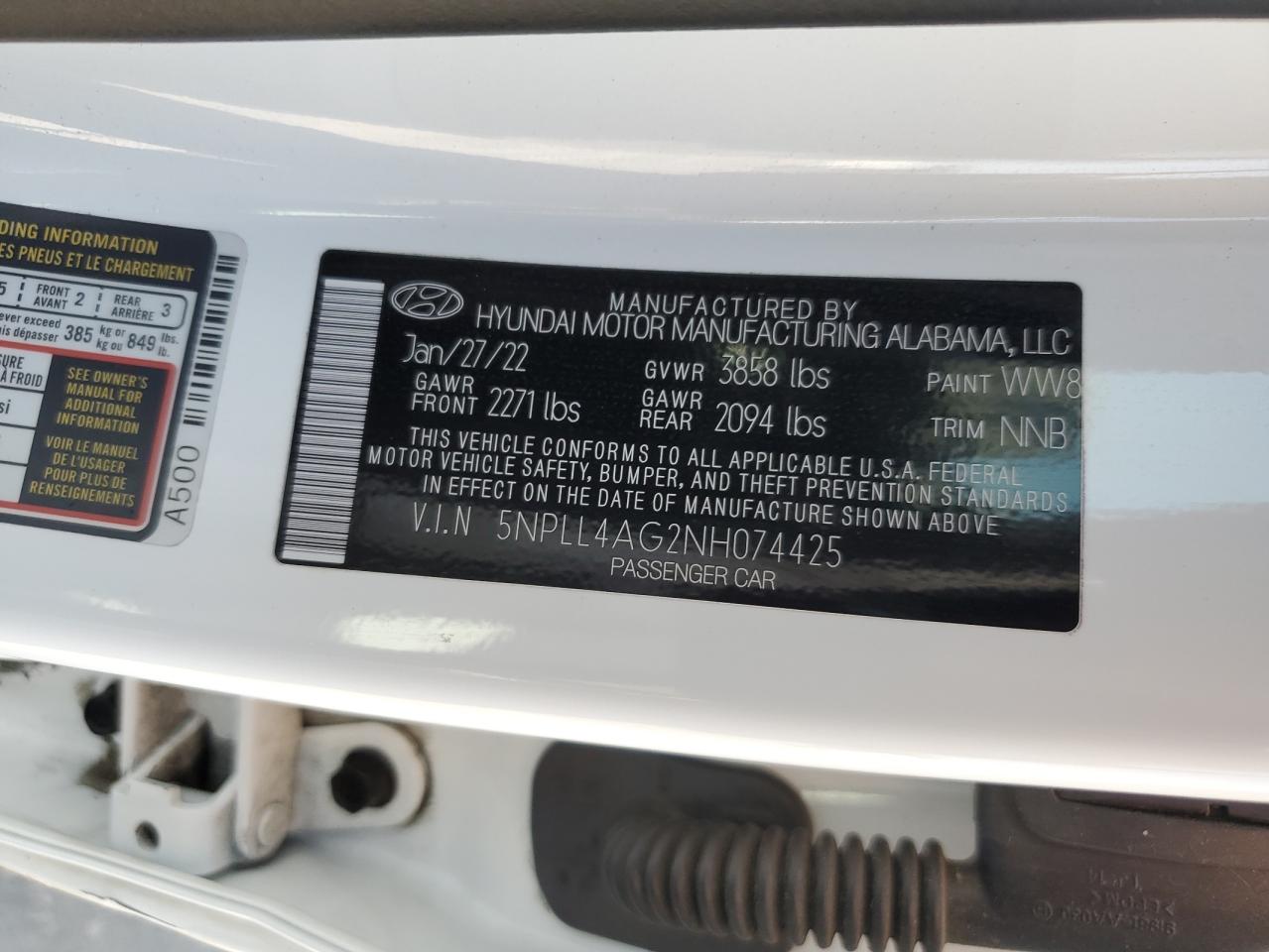2022 Hyundai Elantra Se VIN: 5NPLL4AG2NH074425 Lot: 62554365