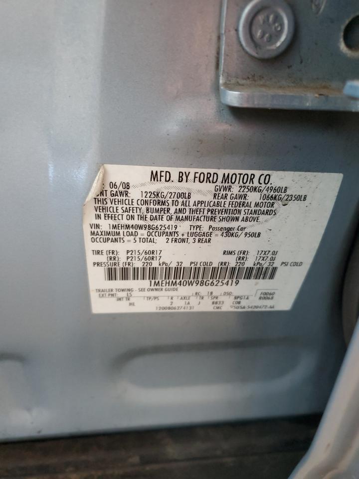 2008 Mercury Sable Luxury VIN: 1MEHM40W98G625419 Lot: 61367425