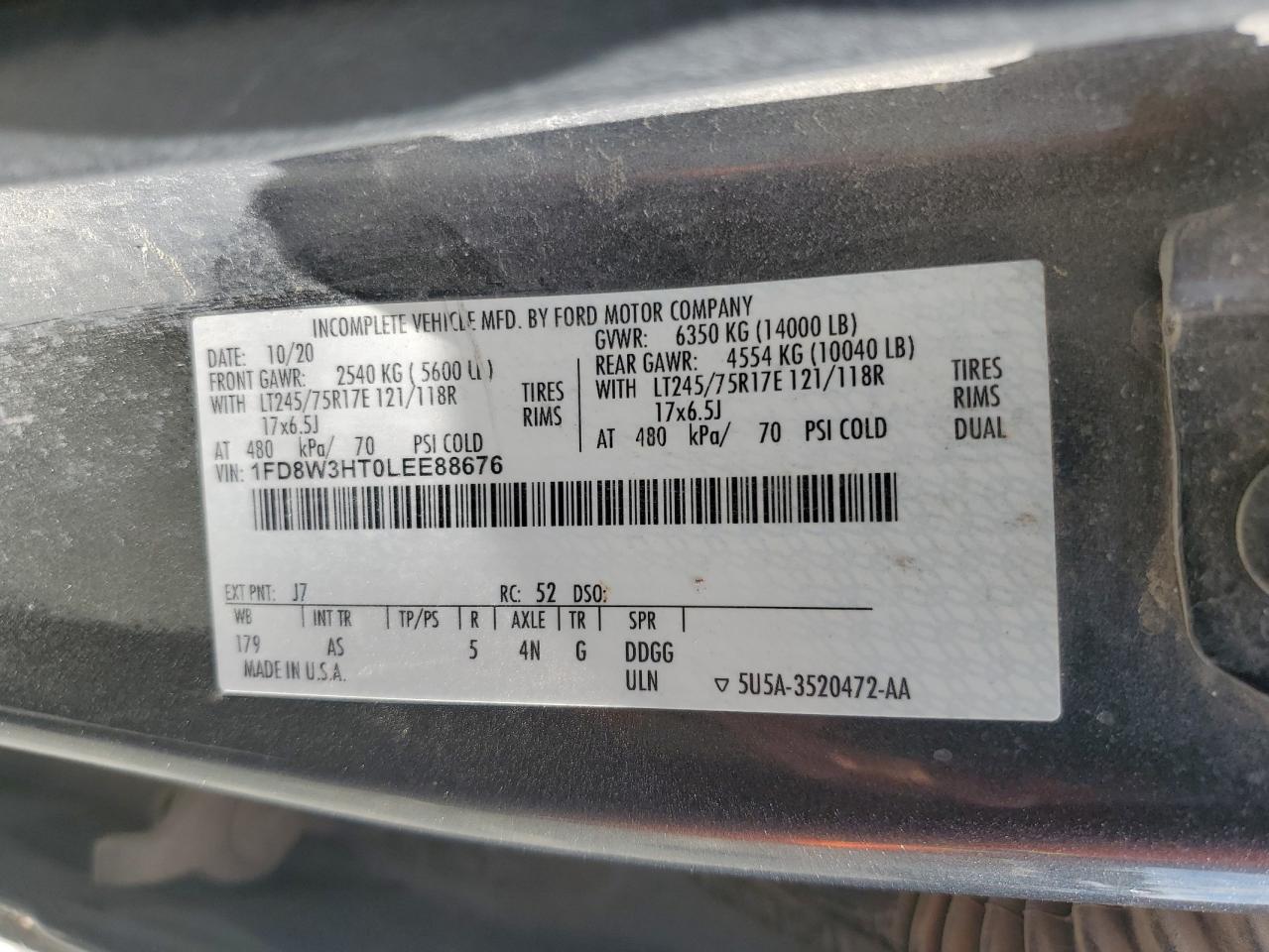 2020 Ford F350 Super Duty VIN: 1FD8W3HT0LEE88676 Lot: 61671585