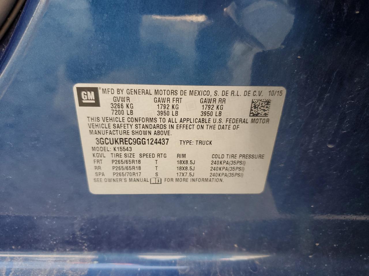 3GCUKREC9GG124437 CHEVROLET ALL Models 2016