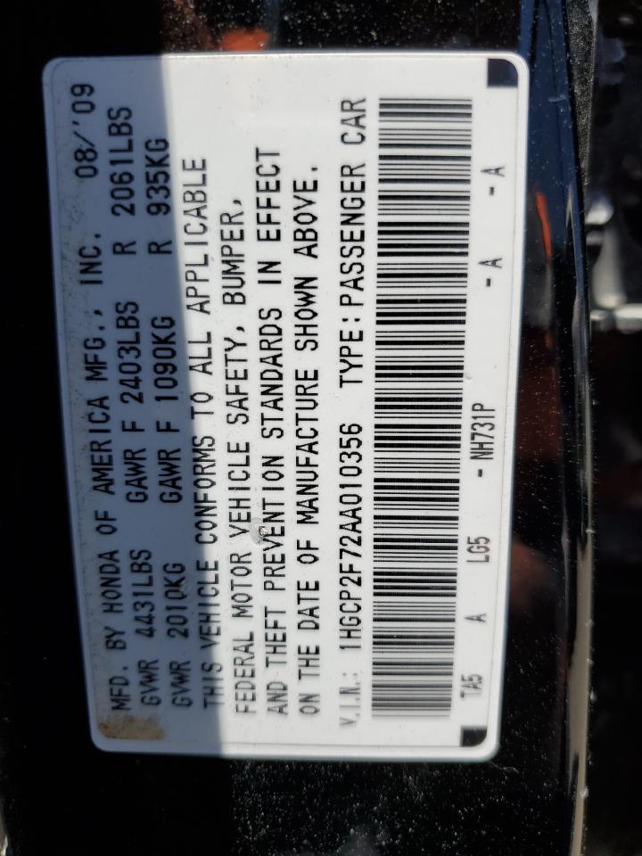 2010 Honda Accord Ex VIN: 1HGCP2F72AA010356 Lot: 62954745