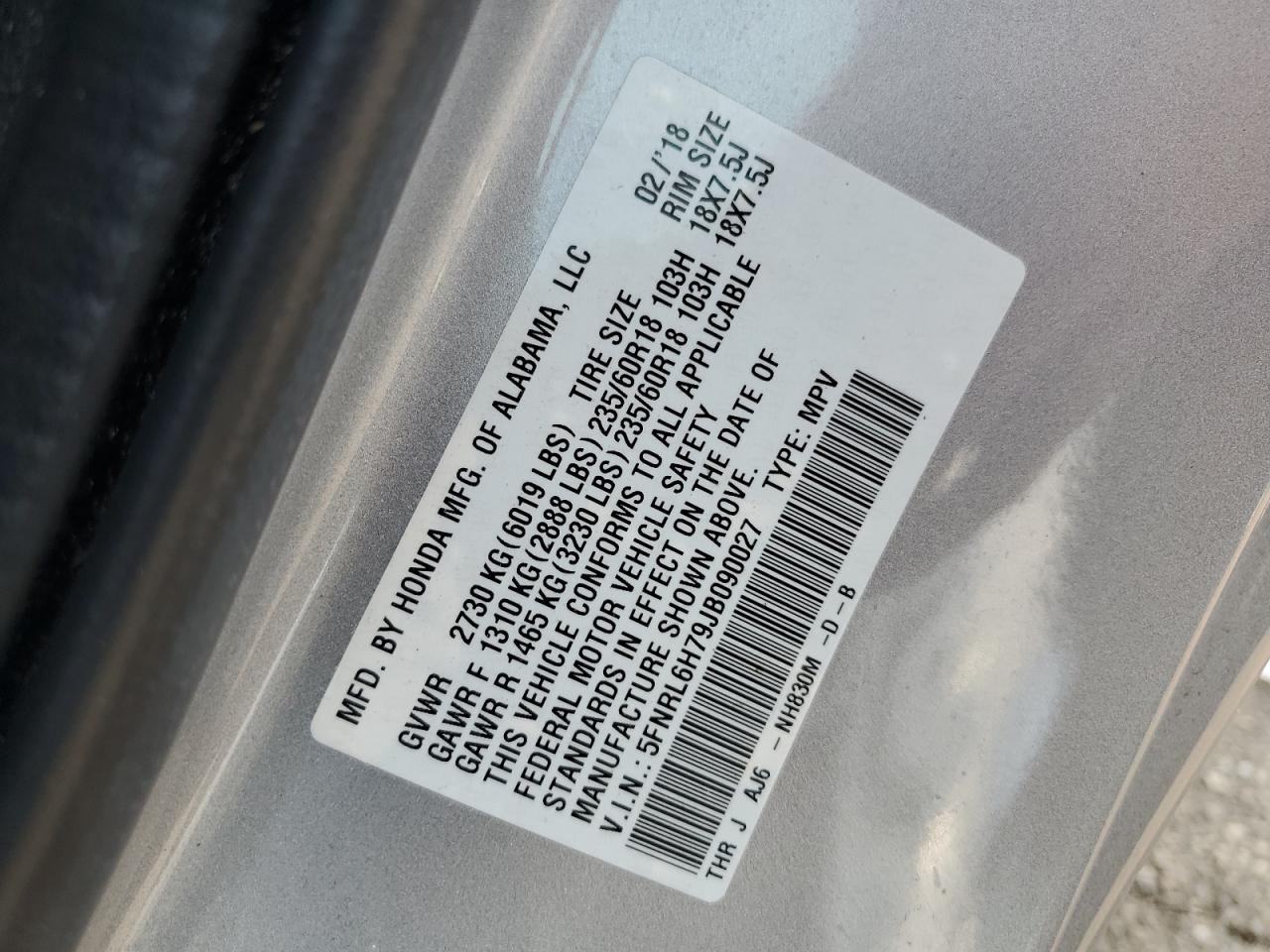 5FNRL6H79JB090027 HONDA All Models 2018