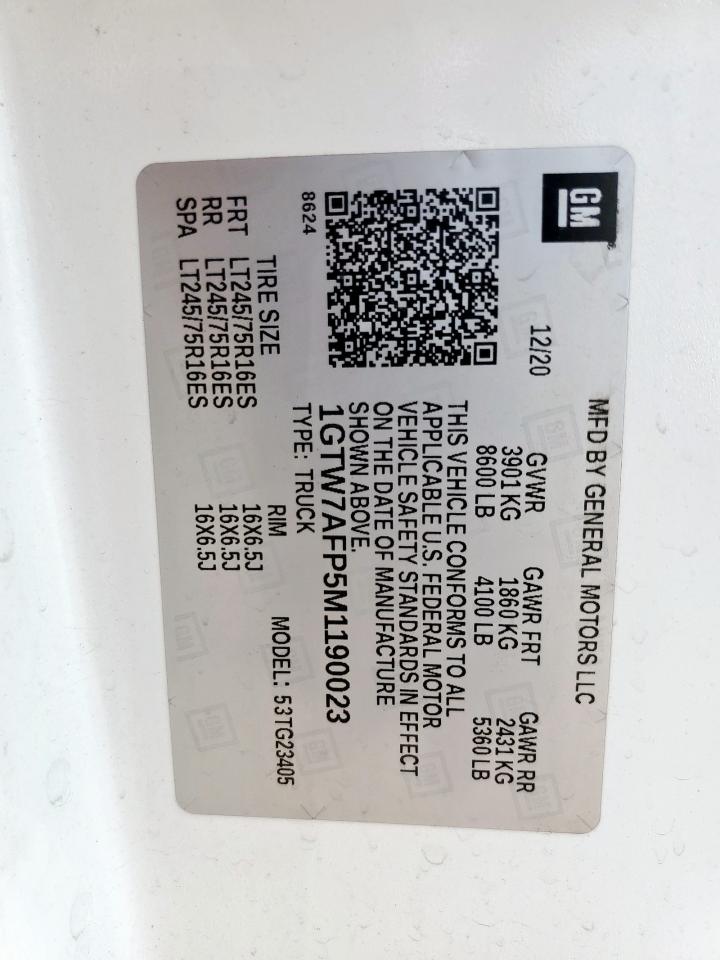 2021 GMC Savana G2500 VIN: 1GTW7AFP5M1190023 Lot: 60019135