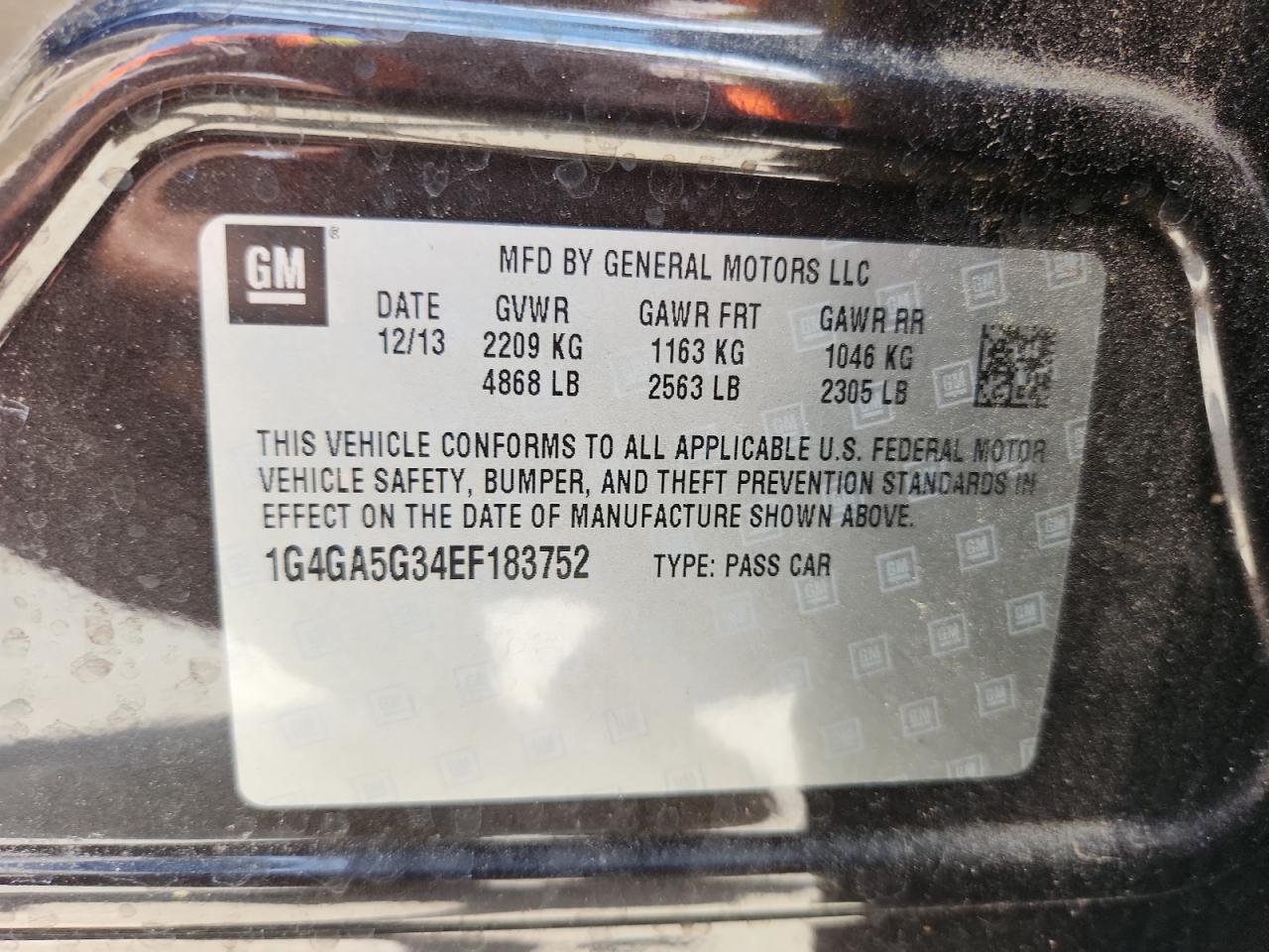 2014 Buick Lacrosse VIN: 1G4GA5G34EF183752 Lot: 62881525