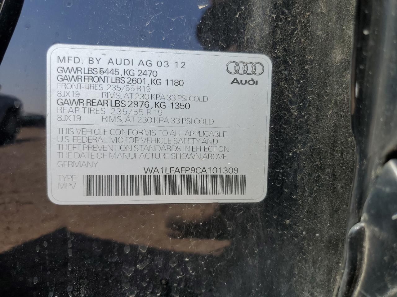 2012 Audi Q5 Premium Plus VIN: WA1LFAFP9CA101309 Lot: 59932105