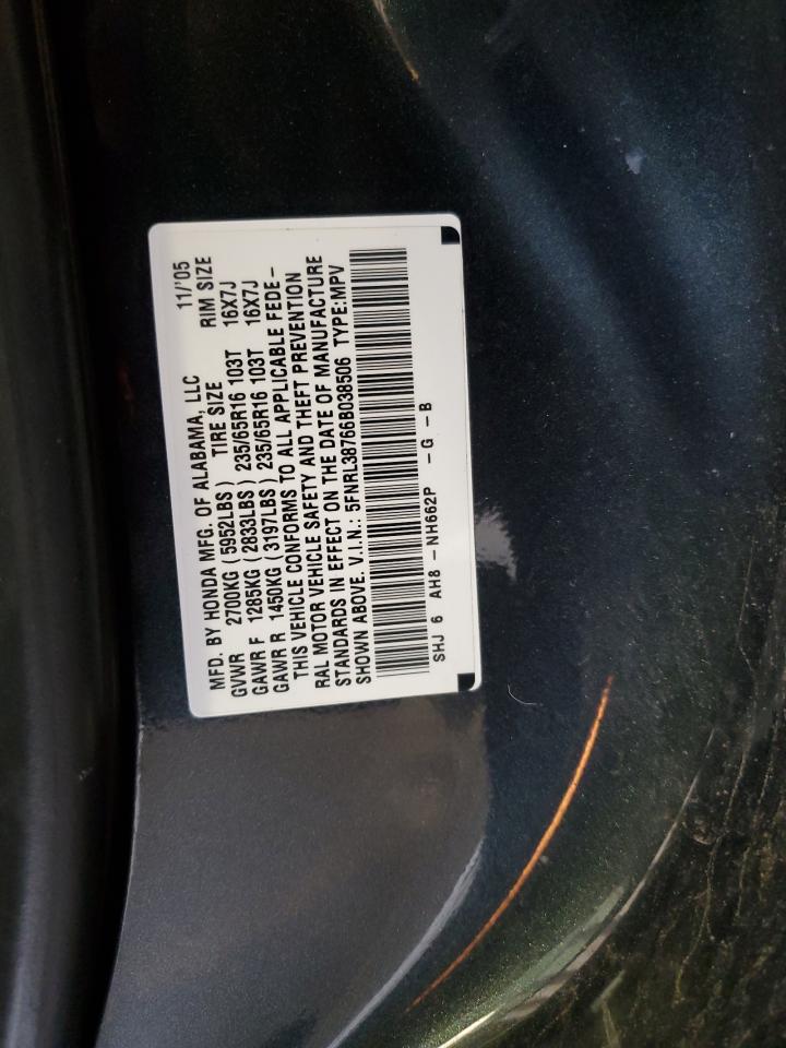 2006 Honda Odyssey Exl VIN: 5FNRL38766B038506 Lot: 63042715