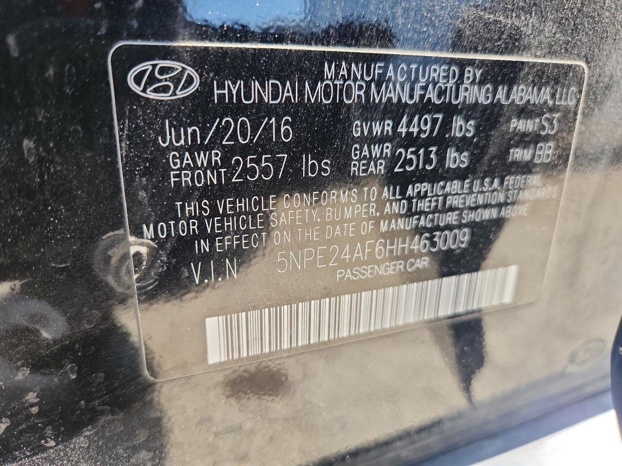 2017 Hyundai Sonata Se VIN: 5NPE24AF6HH463009 Lot: 61044935