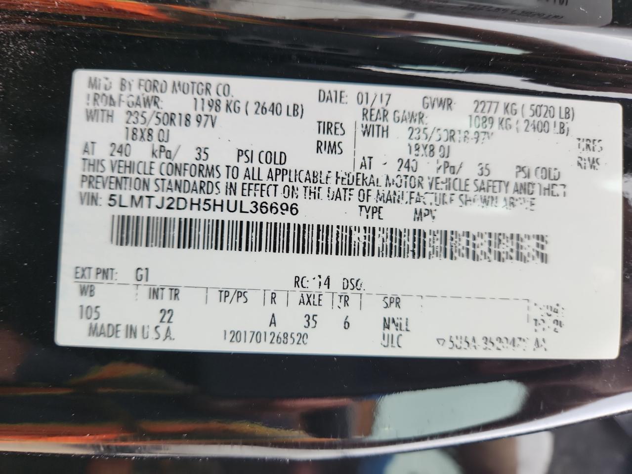 2017 Lincoln Mkc Select VIN: 5LMTJ2DH5HUL36696 Lot: 60602375