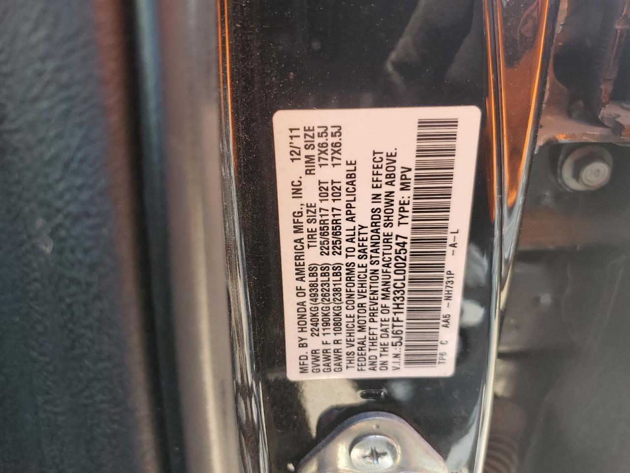 2012 Honda Crosstour Ex VIN: 5J6TF1H33CL002547 Lot: 59934465