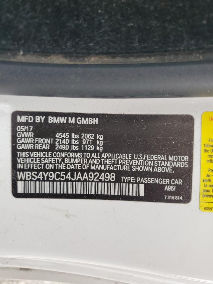 2018 BMW M4 VIN: WBS4Y9C54JAA92498 Lot: 59608085