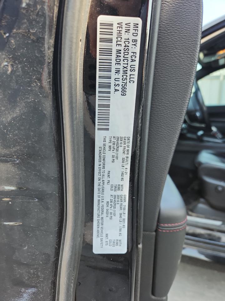 2021 Dodge Durango R/T VIN: 1C4SDJCTXMC575669 Lot: 61716245