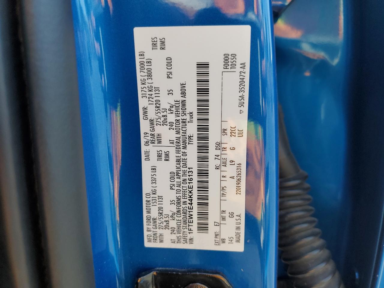 FORD F-150 2019 VIN 1FTEW1E44KKE16131 фото 12