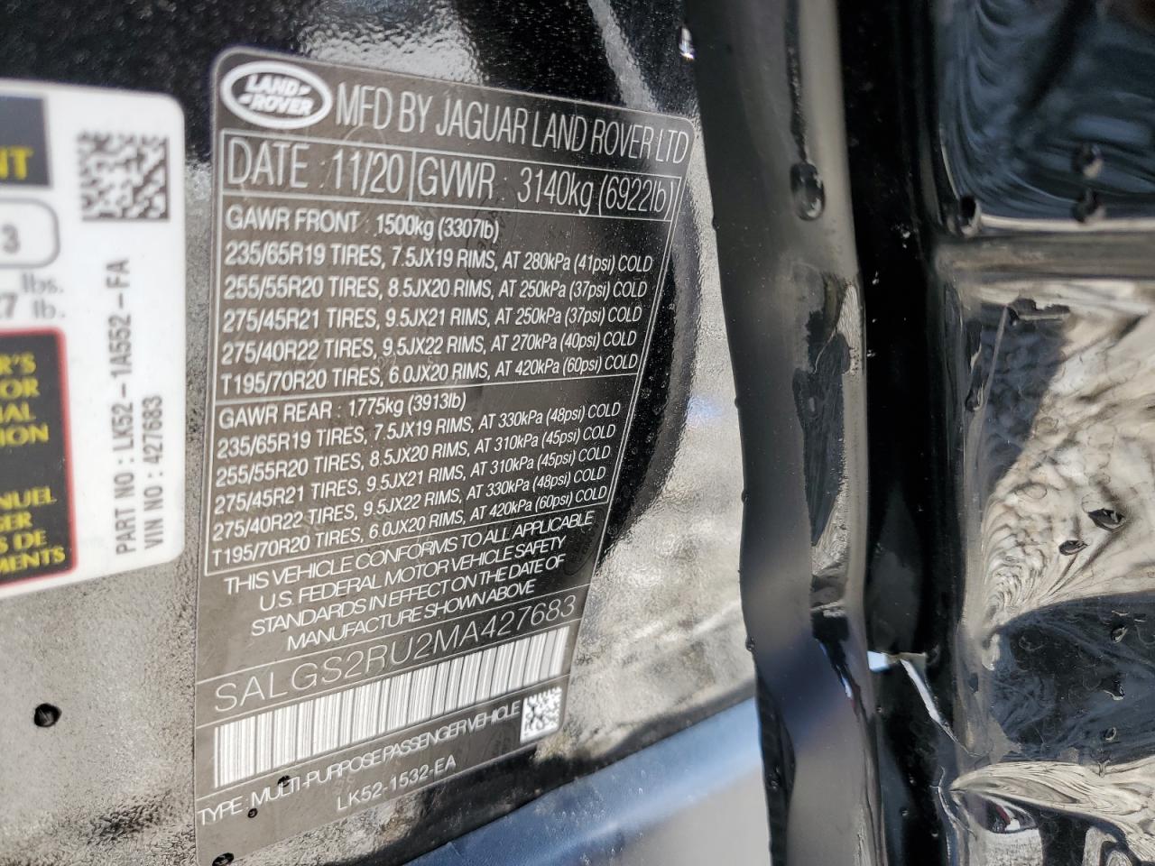 2021 Land Rover Range Rover Hse Westminster Edition VIN: SALGS2RU2MA427683 Lot: 62761115