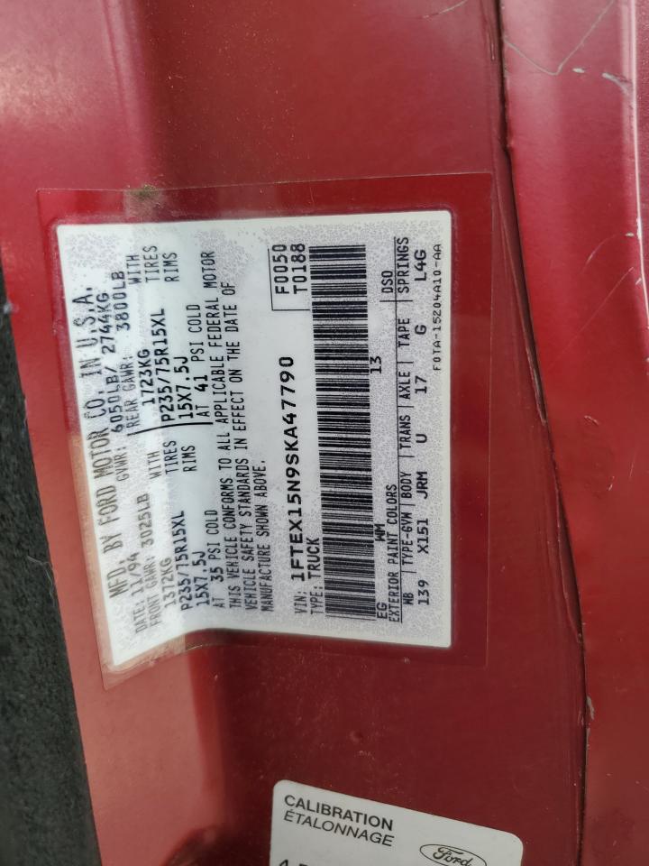 1995 Ford F150 VIN: 1FTEX15N9SKA47790 Lot: 60044645