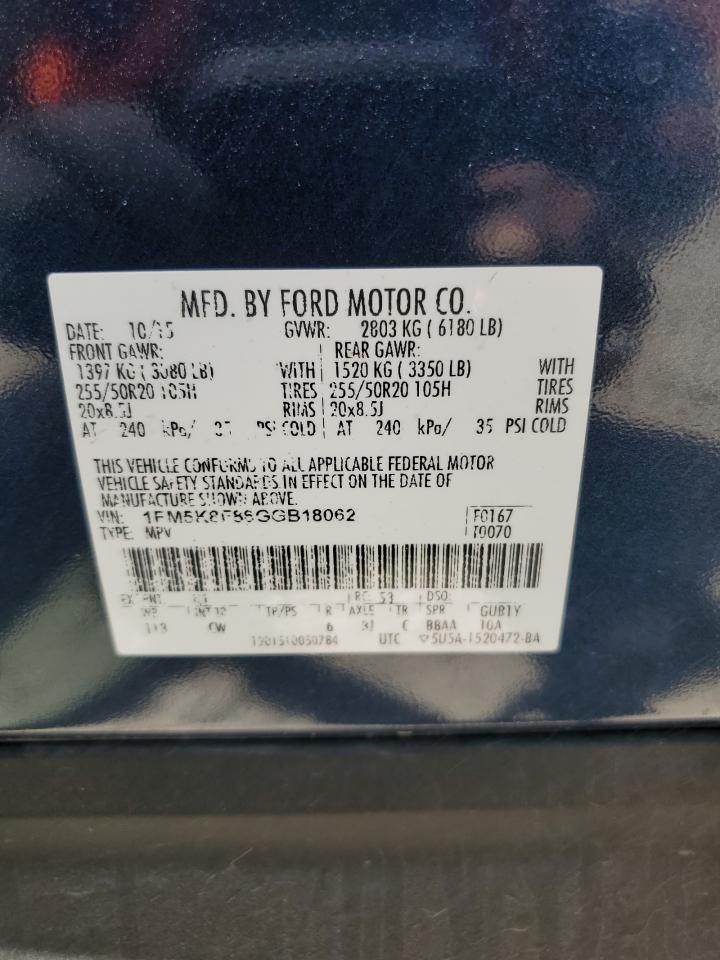 1FM5K8F86GGB18062 FORD EXPLORER 2016