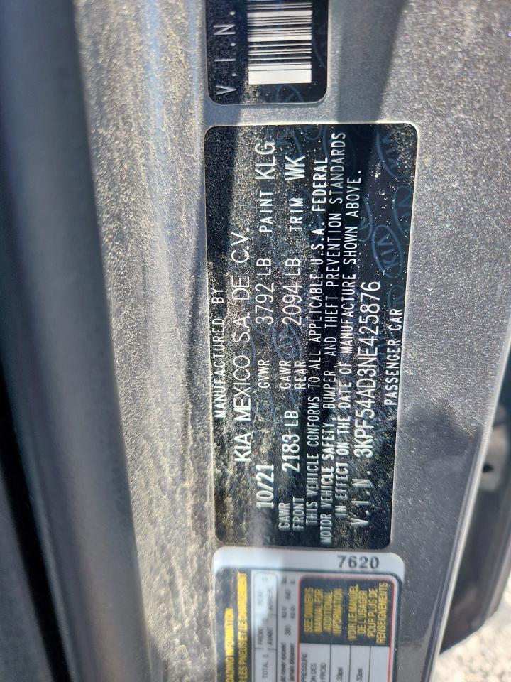 2022 Kia Forte Gt Line VIN: 3KPF54AD3NE425876 Lot: 61663955