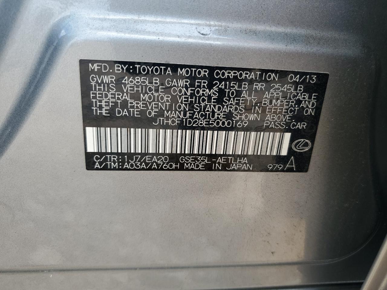 2014 Lexus Is 250 VIN: JTHCF1D28E5000169 Lot: 61987715