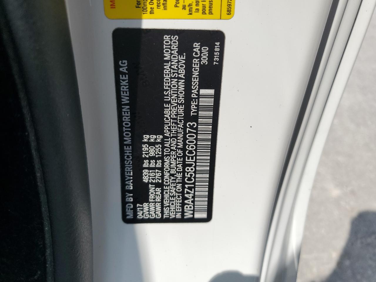 2018 BMW 430I VIN: WBA4Z1C58JEC60073 Lot: 62572485