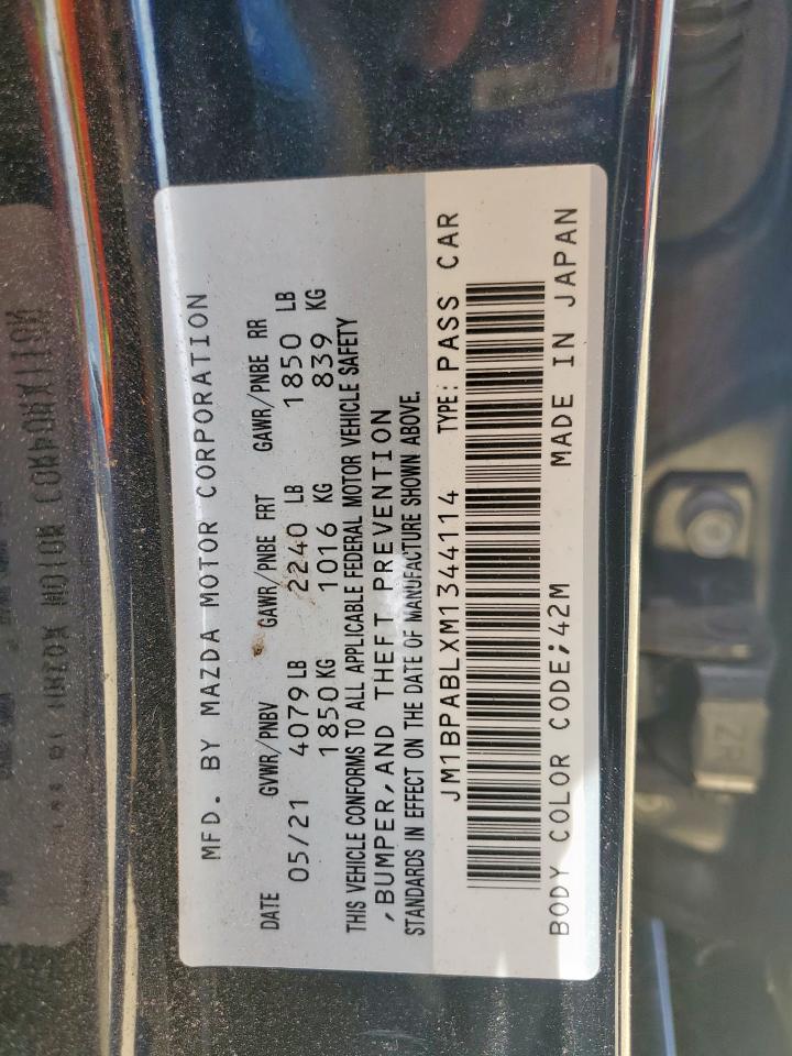 2021 Mazda 3 Select VIN: JM1BPABLXM1344114 Lot: 60932735