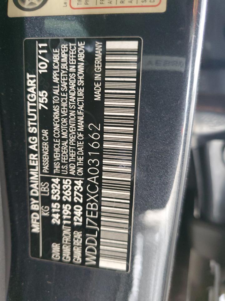 2012 Mercedes-Benz Cls 63 Amg VIN: WDDLJ7EBXCA031662 Lot: 60094525