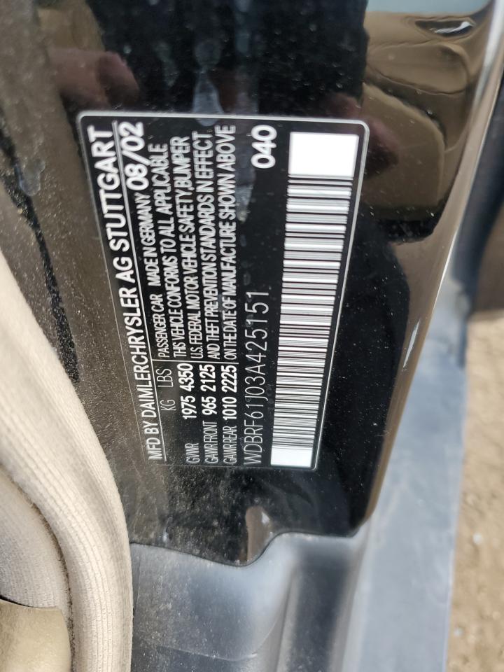2003 Mercedes-Benz C 240 VIN: WDBRF61J03A425151 Lot: 62339795