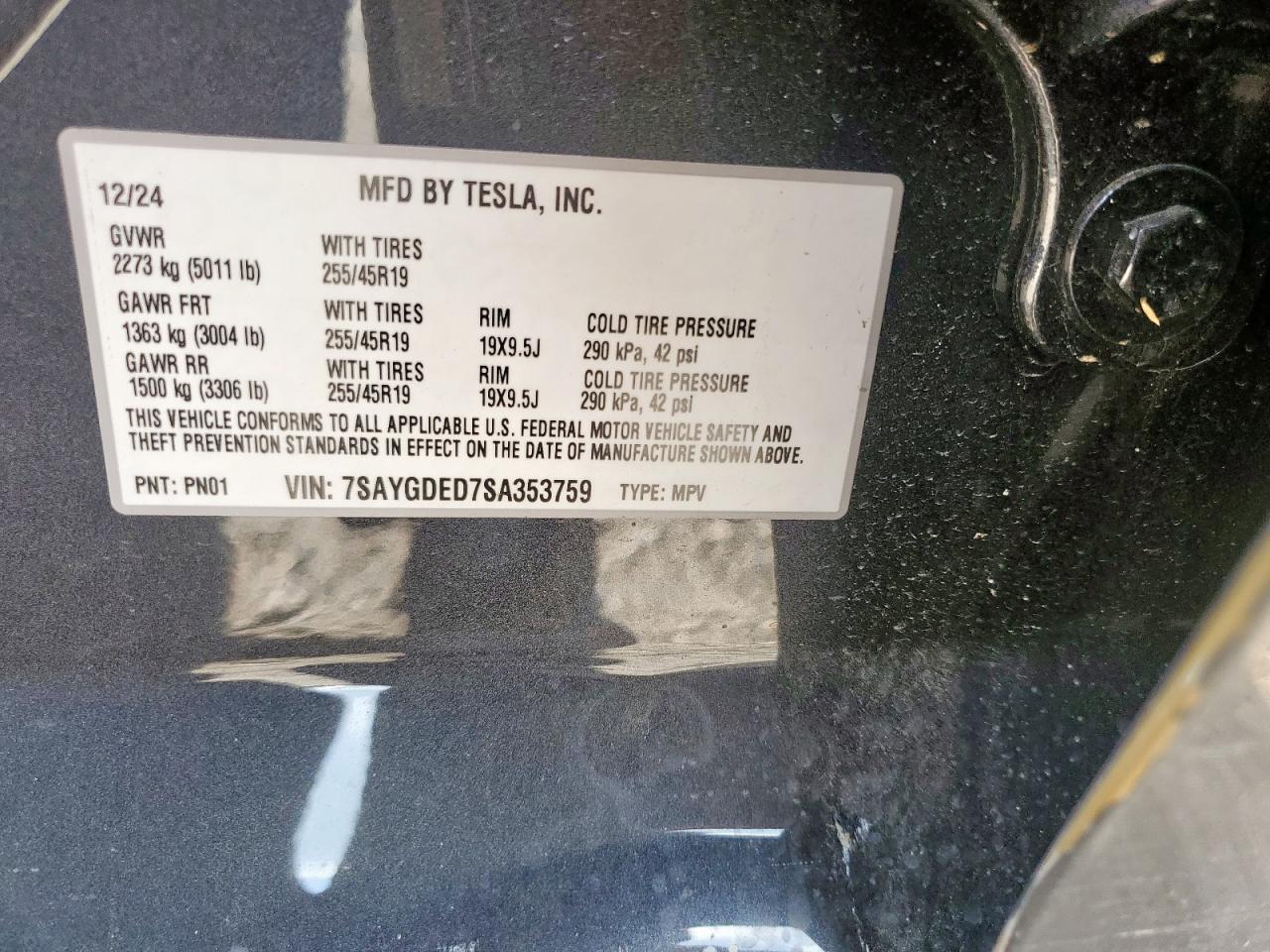 2025 Tesla Model Y VIN: 7SAYGDED7SA353759 Lot: 61378935