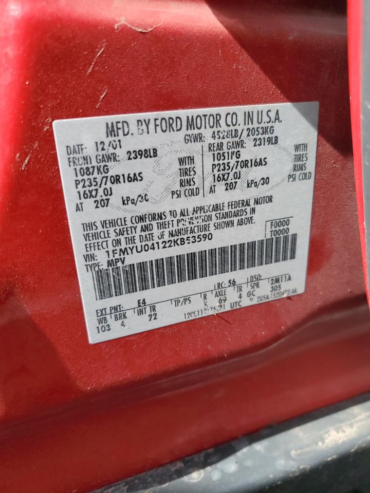 2002 Ford Escape Xlt VIN: 1FMYU04122KB53590 Lot: 60460755