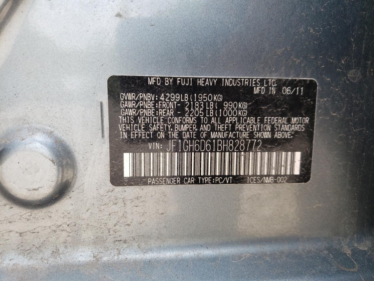 2011 Subaru Impreza Outback Sport VIN: JF1GH6D61BH828772 Lot: 61375445