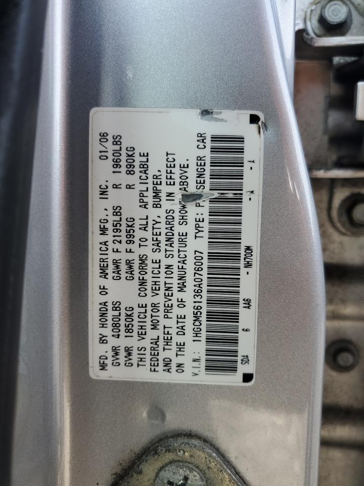2006 Honda Accord Value VIN: 1HGCM56136A076007 Lot: 60069025
